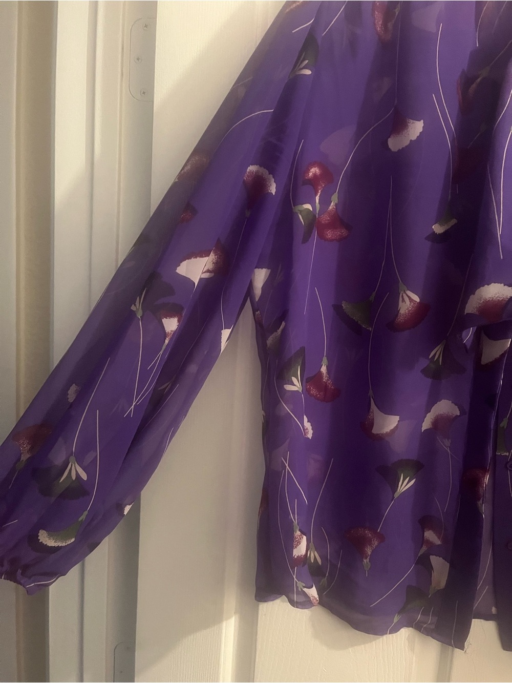 eva mendes for New York & Company Purple Floral Tie-Neck Blouse - Picture 3 of 4